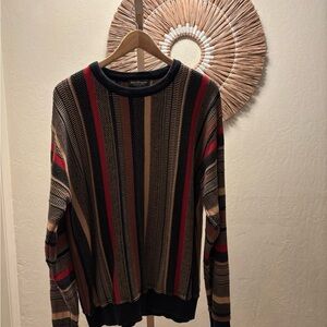 Norm Thompson Men's Striped Crewneck Sweater - Red, Brown, Black 100%cotton